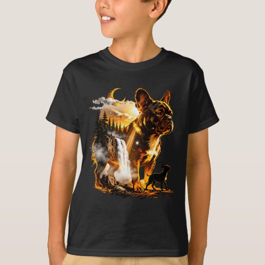 フランスブルドッグが月に吠えるミーム 90年代の動物 Tシャツ (正面)