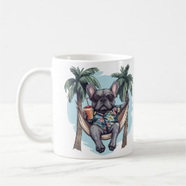 フランスブルドッグのハワイアン柄トップス コーヒーマグカップ