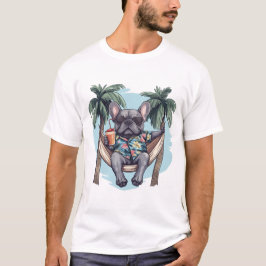 フランスブルドッグのハワイアン柄トップス Tシャツ