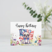 フランスブルドッグの花畑の誕生日 ポストカード (スタンド正面)