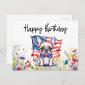 フランスブルドッグの花畑の誕生日 ポストカード (正面/裏面)
