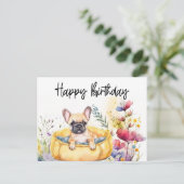 フランスブルドッグの花畑の誕生日 ポストカード (スタンド正面)