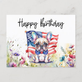 フランスブルドッグの花畑誕生日 ポストカード
