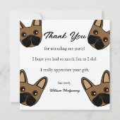 フランスブルドッグの顔の誕生日パーティーお礼カードです。 招待状 (裏面)