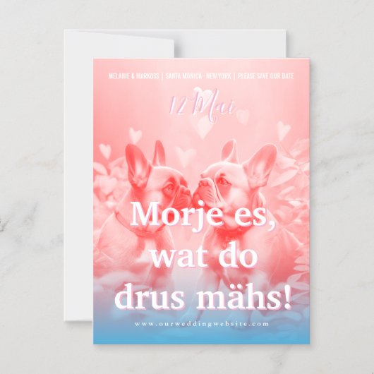 フランスブルドッグコロン君 結婚式の日程をおさえてね マグネット招待状 (正面)