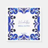 フランスブルーのメディテラニアンタイル ブライダルシャワー スタンダードカクテルナプキン (正面)