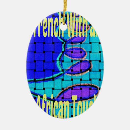 フランスブルー アフリカン ウーブン アブストラクト パープル シェイプ セラミックオーナメント (正面)