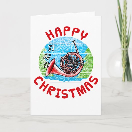 フランスホルンのクリスマスカード ホルン奏者 ブラスミュージシャン サンキューカード (正面)