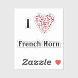 フランスホルンの赤いハート ミュージックノート ビニールステッカー シール