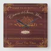 フランスワインのラベルの館の時計のヴィンテージの一見 スクエア壁時計 (正面)