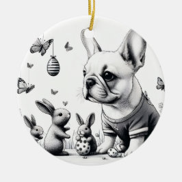 フランス人とバンニー セラミックオーナメント