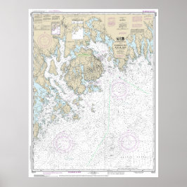 フランス人と青い丘の湾とアプローチのチャート ポスター