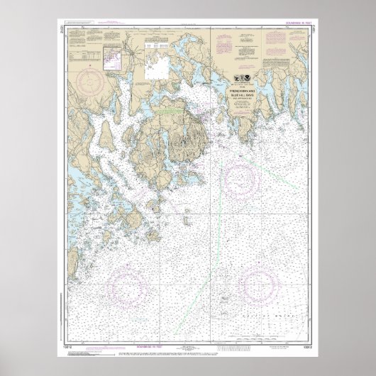 フランス人と青い丘の湾とアプローチのチャート ポスター (正面)