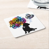 フランス人と風船とのハッピーバースデー スクエアペーパーコースター (アングル)