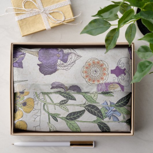 フランス人のアールヌーボーのアイリスによってはティッシュペーパーが開花します 薄葉紙 (ギフト)