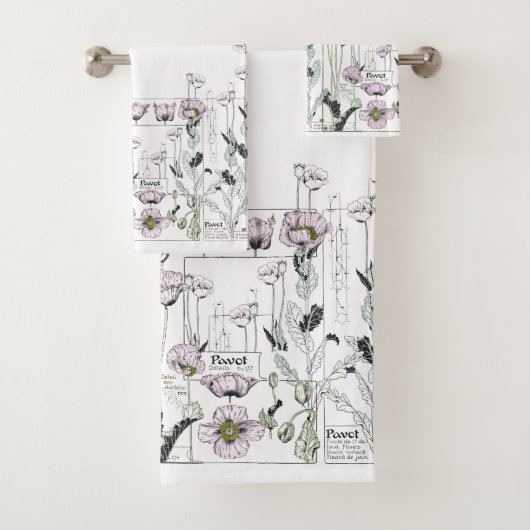 フランス人のアールヌーボーのケシの花のBathタオルセット バスタオルセット (インサイチュ)