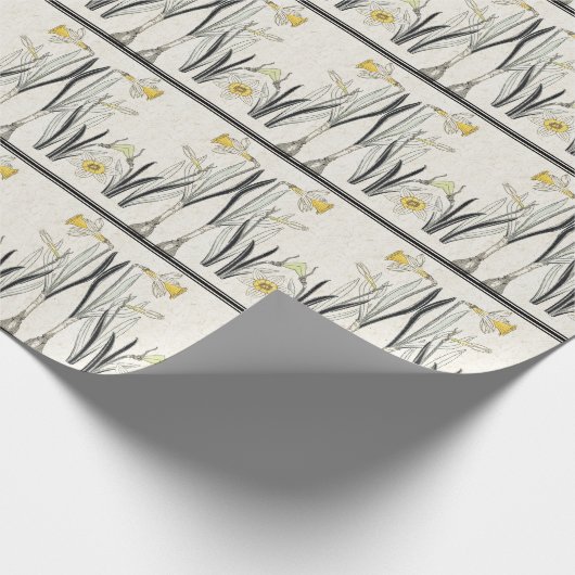 フランス人のアールヌーボーのスイセンの花の包装紙 ラッピングペーパー (角)