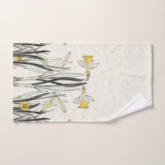 フランス人のアールヌーボーのスイセンの花のBathタオルセット バスタオルセット (ハンドタオル)