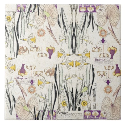 フランス人のアールヌーボーのヴィンテージの花のセラミックタイル タイル (正面)