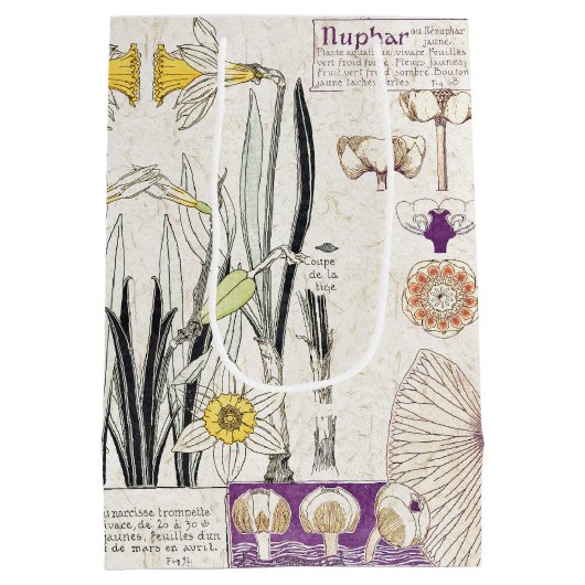 フランス人のアールヌーボーの花のコラージュのギフトバッグ ミディアムペーパーバッグ (裏面)