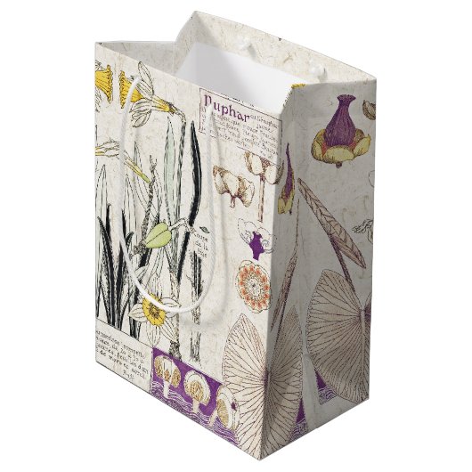 フランス人のアールヌーボーの花のコラージュのギフトバッグ ミディアムペーパーバッグ (裏面アングル)