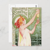 フランス人のアールヌーボーポスター"アブサンRobette " ポストカード (正面/裏面)