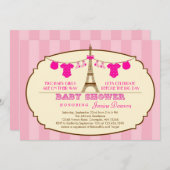 フランス人のエッフェル塔の双生児のベビーシャワーの招待状 招待状 (正面/裏面)