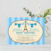 フランス人のエッフェル塔の双生児のベビーシャワーの招待状 招待状 (スタンド正面)