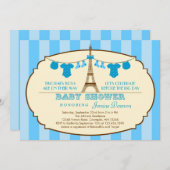 フランス人のエッフェル塔の双生児のベビーシャワーの招待状 招待状 (正面/裏面)