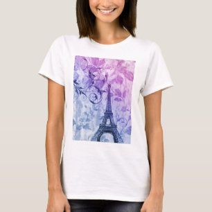 フランス人のパリかわいらしくガーリーでシックな紫色のエッフェル塔 Tシャツ