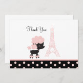 フランス人のパリのピンクのプードルの平らなカードはノート感謝していしています 招待状 (正面/裏面)