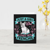 フランス人のブルドッグを愛するフランスの女の子 カード (黄色い花)