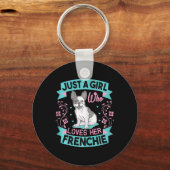 フランス人のブルドッグを愛するフランスの女の子 キーホルダー (正面)