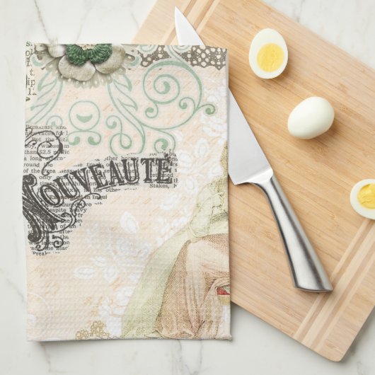 フランス人の刺激を受けたなぼろぼろのシックな鳥籠 キッチンタオル (四つ折り)