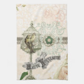 フランス人の刺激を受けたなぼろぼろのシックな鳥籠 キッチンタオル (縦)