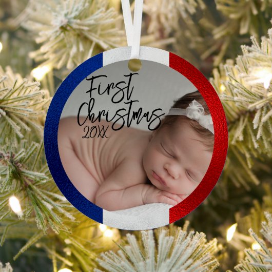 フランス人の赤ちゃんの最初のクリスマス メタルオーナメント (インサイチュ)