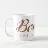 フランス人のBonjourのばら色の金ゴールドのパーソナライズな原稿 コーヒーマグカップ (左)