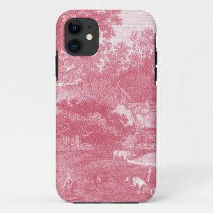 フランス人のPink Toile de Jouy Shabby Counryの景色 iPhone 11 ケース