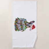 フランス人もブルドッグ犬の木クリスマスライト ビーチタオル (正面)