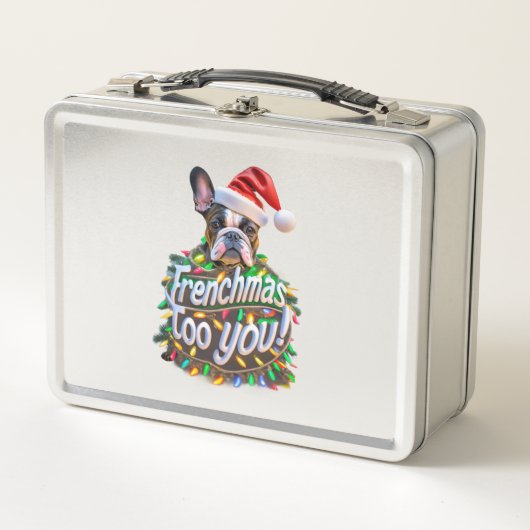フランス人もブルドッグ犬の木クリスマスライト メタルランチボックス (正面)