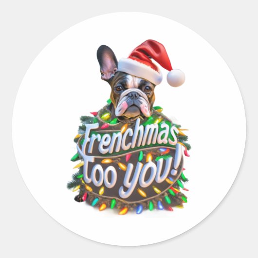 フランス人もブルドッグ犬の木クリスマスライト ラウンドシール (正面)