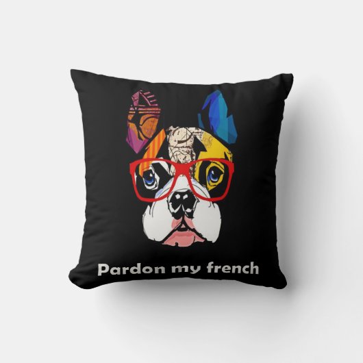 フランス人ギフト |フレンチブルドッグ カラフル クッション (正面)