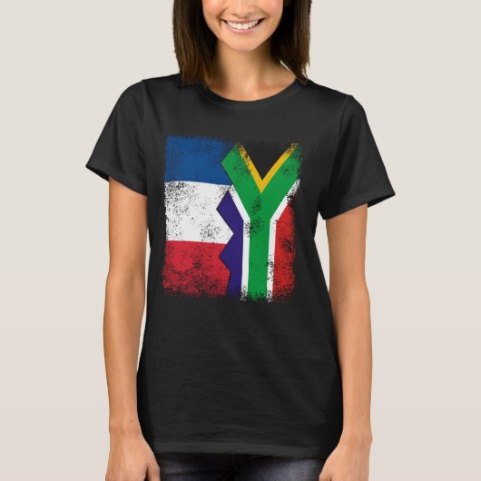 フランス南アフリカ国旗の半南アフリカ国旗 Tシャツ (正面)