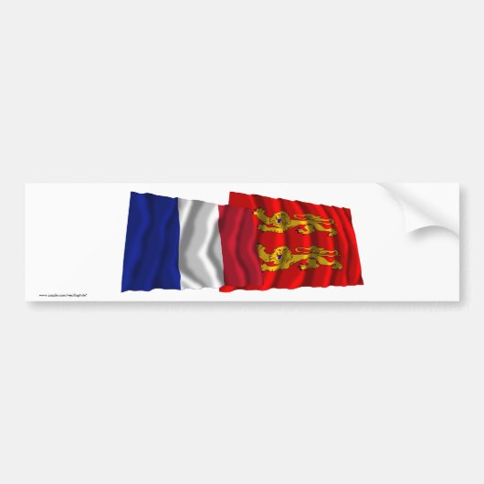 フランス及びバスーノルマンディーの振る旗 バンパーステッカー (正面)