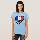 フランス国コード国旗のハート、FRA Tシャツ (正面フル)