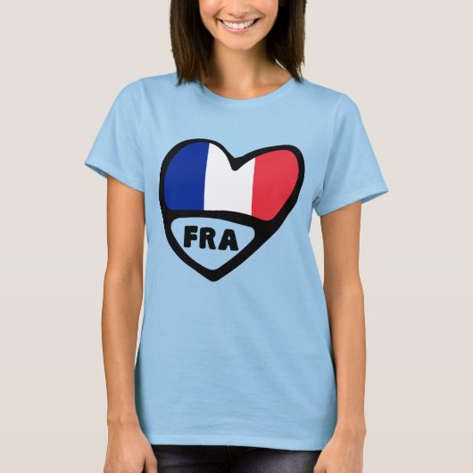 フランス国コード国旗のハート、FRA Tシャツ (正面)