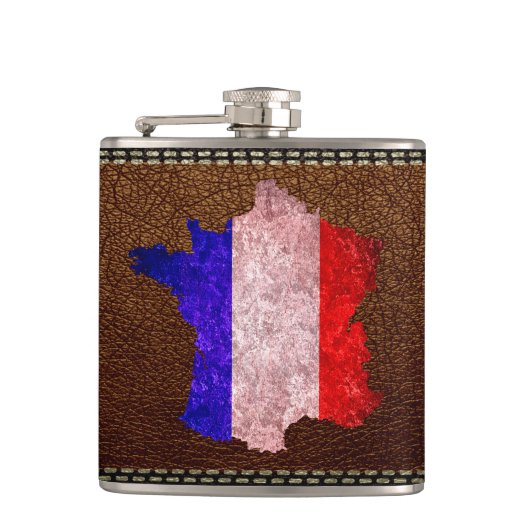 フランス国旗と地図 フラスク (正面)