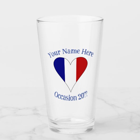 フランス国旗のハート型 青 記念品 タンブラーグラス (正面)