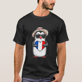 フランス国旗のペンギンハートフランスのプライドフランスのルート Tシャツ