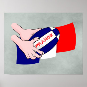 フランス国旗のラグビーボール漫画の手 ポスター